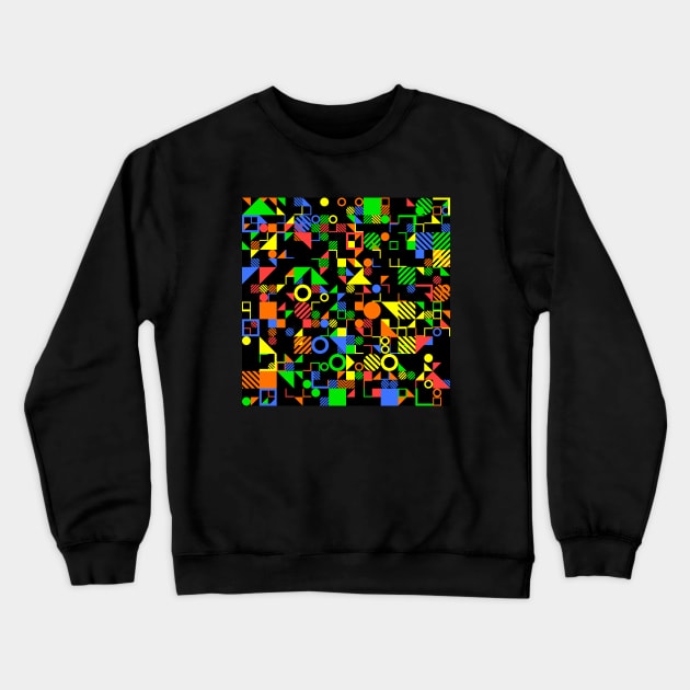 Primary Color Neo Geo Shapes in Black Green Yellow Blue Red Crewneck Sweatshirt by SeaChangeDesign